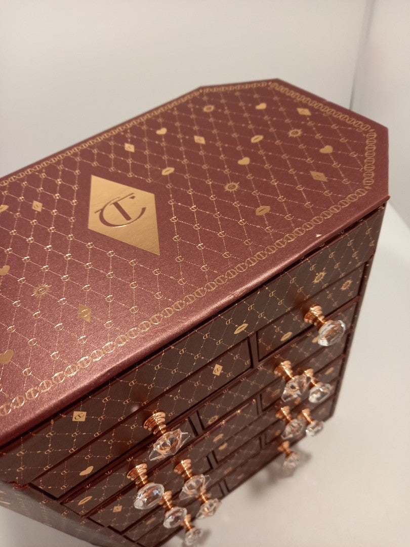 Charlotte Tilbury Storage Box, Red/Brown for Jewellery or Cosmetics with Drawers