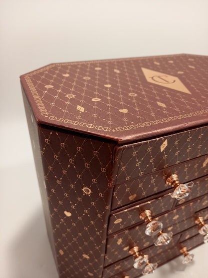 Charlotte Tilbury Storage Box, Red/Brown for Jewellery or Cosmetics with Drawers