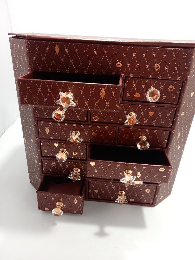 Charlotte Tilbury Storage Box, Red/Brown for Jewellery or Cosmetics with Drawers