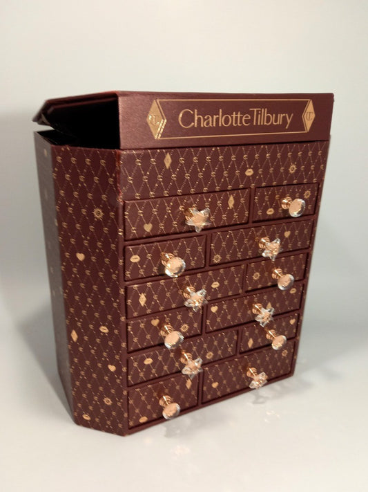 Charlotte Tilbury Storage Box, Red/Brown for Jewellery or Cosmetics with Drawers