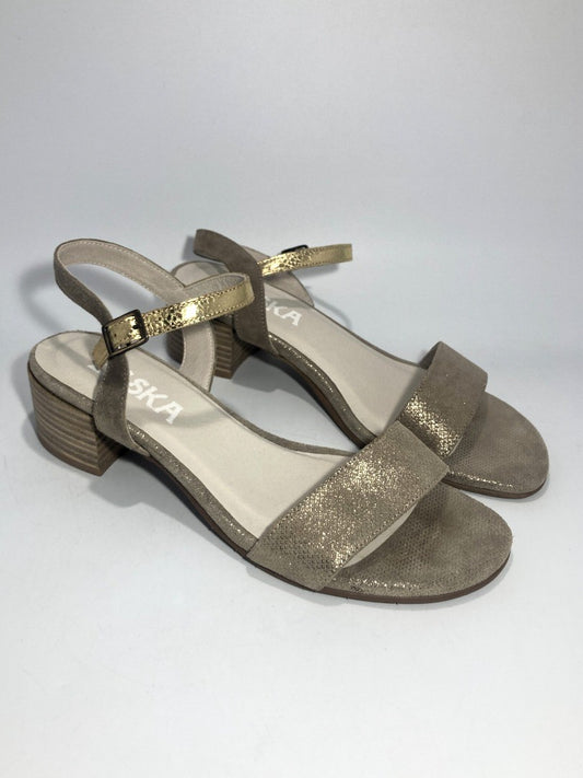 Esska Sondy Gold Sandals, Women's Size 6, High Heel Strappy Shoes in Box