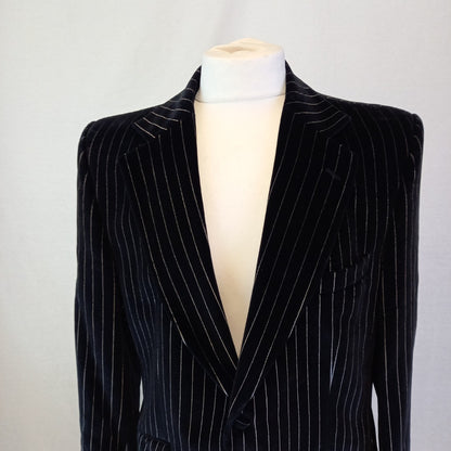 GIBSON Vintage Black Velvet w Silver Pinstripe Gents Jacket - Handmade - Size 42