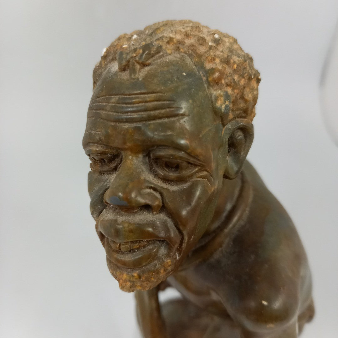 Marble Carved Figure of African with Pipe