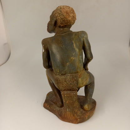 Marble Carved Figure of African with Pipe