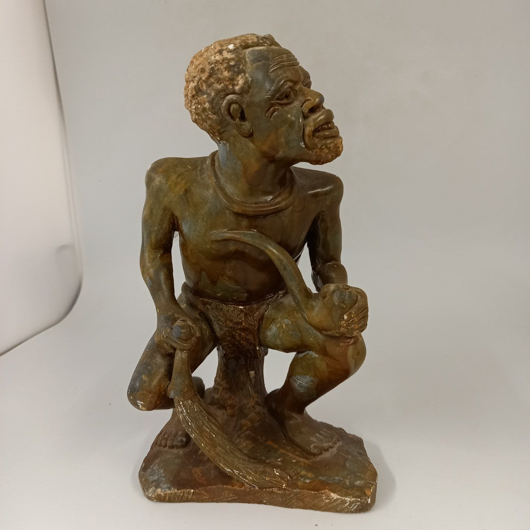 Marble Carved Figure of African with Pipe