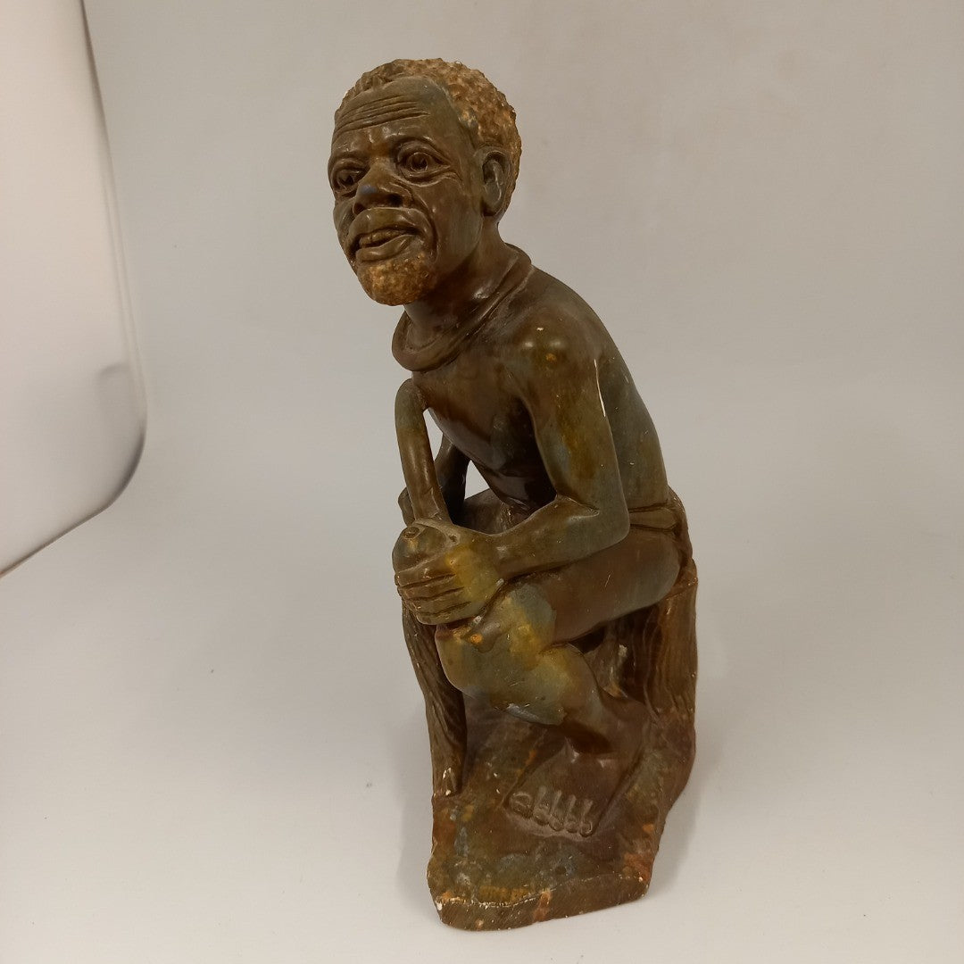 Marble Carved Figure of African with Pipe