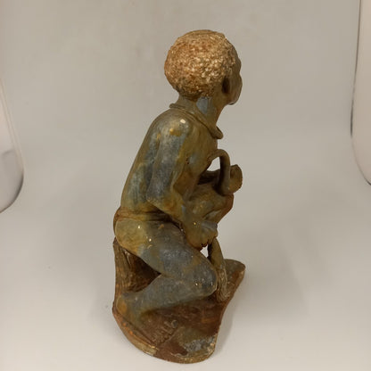 Marble Carved Figure of African with Pipe