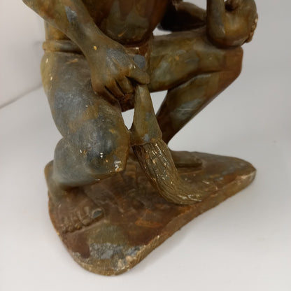 Marble Carved Figure of African with Pipe