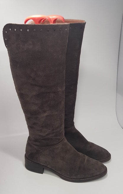 ALPE Brown/Grey Suede Boots with Stud Embellishment Size 39/6  VGC