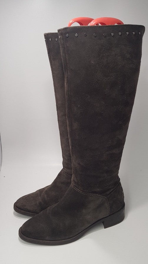 ALPE Brown/Grey Suede Boots with Stud Embellishment Size 39/6  VGC