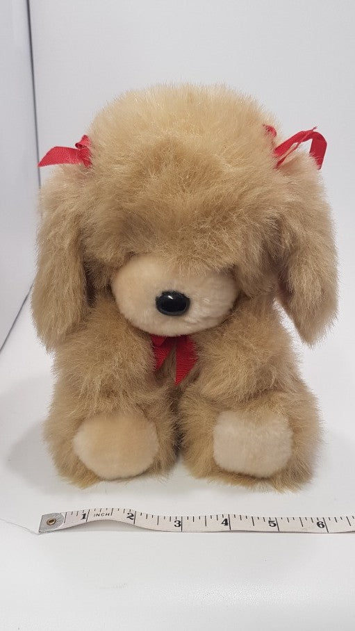 Vintage. PMS Soft Toy Dog with Red Bow & Ribbons. VGC