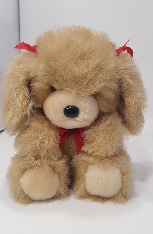 Vintage. PMS Soft Toy Dog with Red Bow & Ribbons. VGC