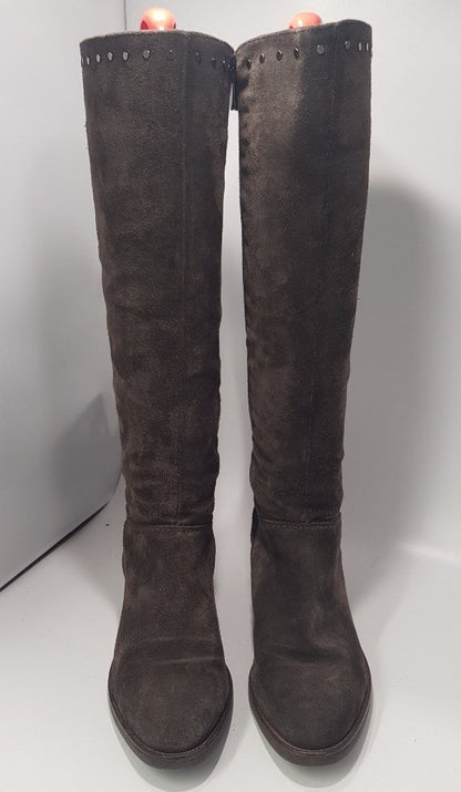 ALPE Brown/Grey Suede Boots with Stud Embellishment Size 39/6  VGC