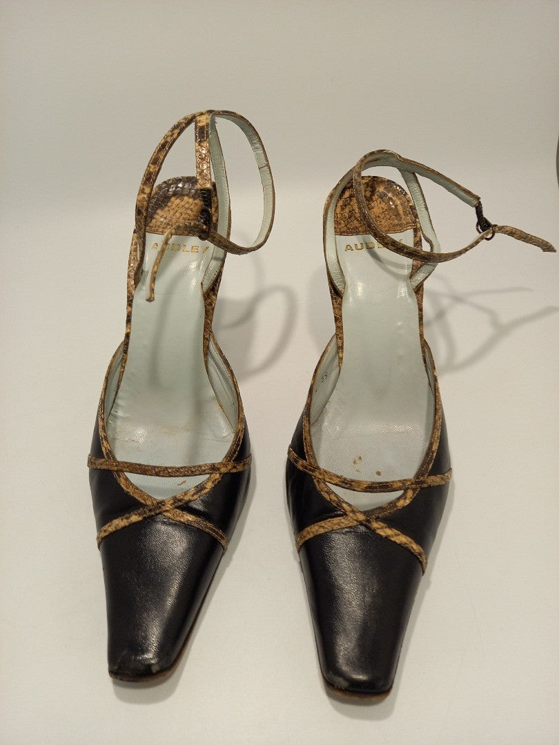 Audley London Leather Faux Snakeskin Strappy Heels - Size UK 5.5