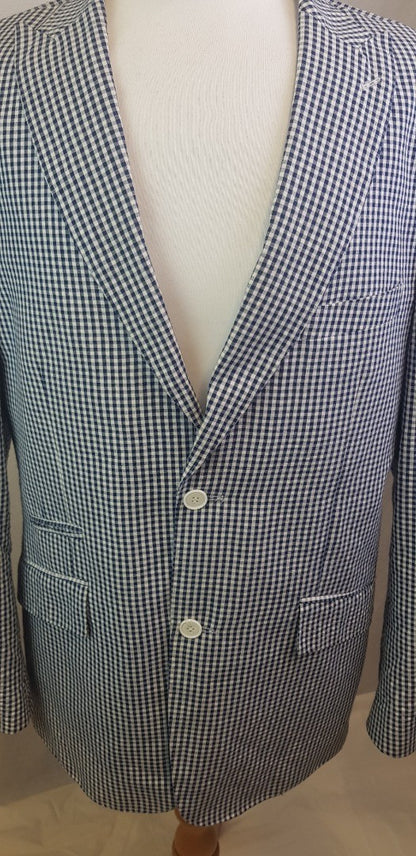 Feraud 100% Cotton Navy & White Check Summer Jacket Size XL GC