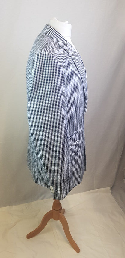 Feraud 100% Cotton Navy & White Check Summer Jacket Size XL GC