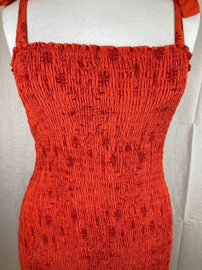 Tigerlily Dress Orange Floral, Ruched Summer Knee Length, Women's Size 14