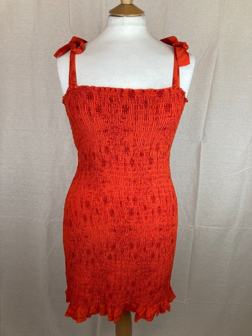 Tigerlily Dress Orange Floral, Ruched Summer Knee Length, Women's Size 14