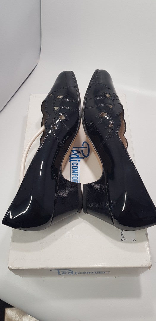 Vintage. Pedi-Confort Chaussures Vernis Black Patent Leather Shoes Size 4.5 VGC