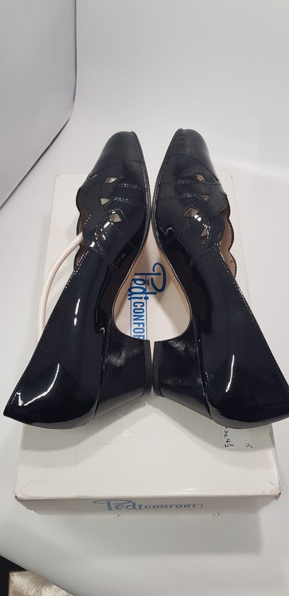 Vintage. Pedi-Confort Chaussures Vernis Black Patent Leather Shoes Size 4.5 VGC