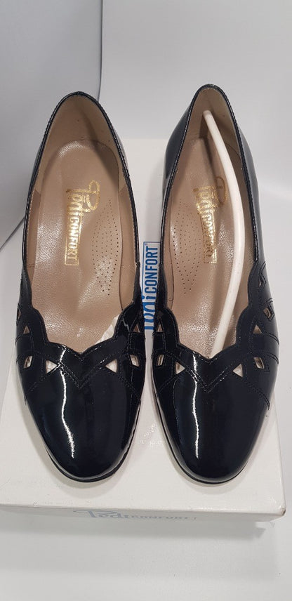 Vintage. Pedi-Confort Chaussures Vernis Black Patent Leather Shoes Size 4.5 VGC