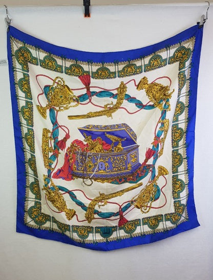 Vintage: Dunhill 100% Silk Scarf with Treasure & Jewels - GC