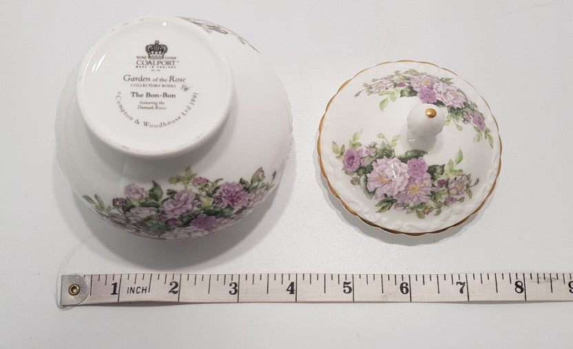 Coalport Garden of the Rose  The Bon Bon Damask Roses Lidded Pot VGC