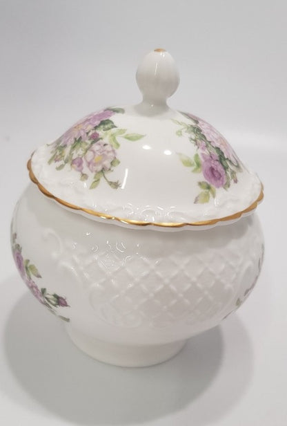 Coalport Garden of the Rose  The Bon Bon Damask Roses Lidded Pot VGC