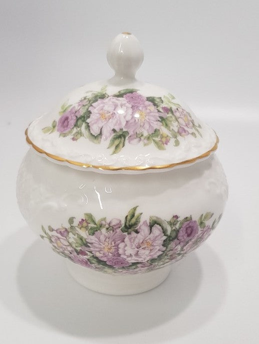 Coalport Garden of the Rose  The Bon Bon Damask Roses Lidded Pot VGC