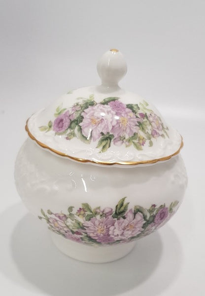 Coalport Garden of the Rose  The Bon Bon Damask Roses Lidded Pot VGC