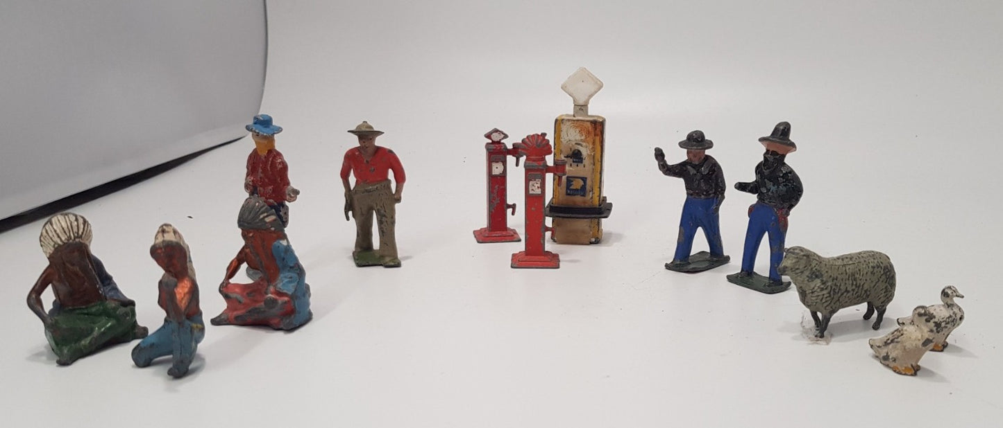 x13 Vintage Metal/Lead Farm animals & characters. An assorted collection from Wild West