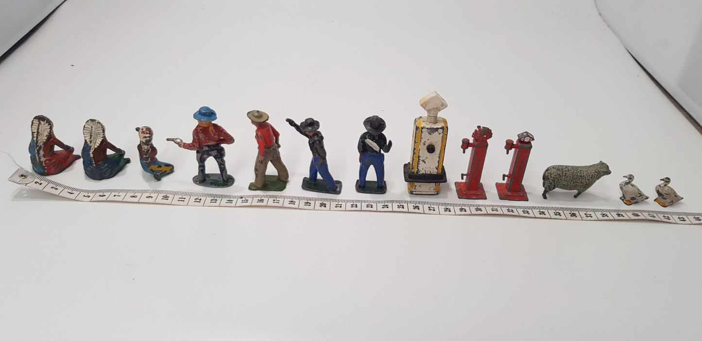 x13 Vintage Metal/Lead Farm animals & characters. An assorted collection from Wild West