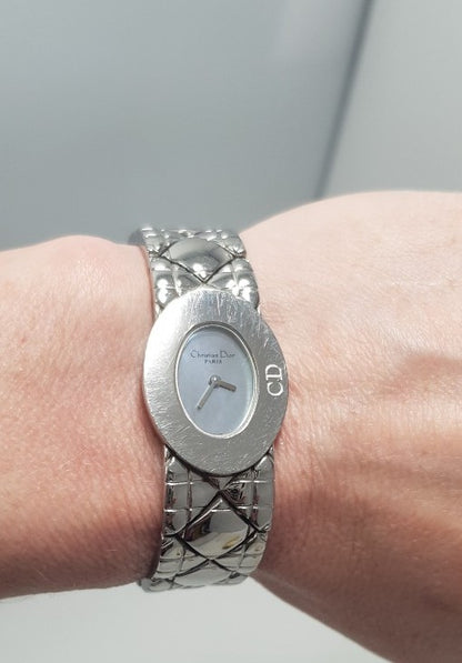 Christian Dior/Lady Dior Stainless Steel Bracelet Watch. Mother of Pearl Face VGC