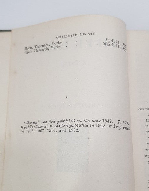 Shirley By Charlotte Bronte Printed in 1922. Hardback - VGC