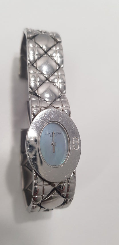 Christian Dior/Lady Dior Stainless Steel Bracelet Watch. Mother of Pearl Face VGC