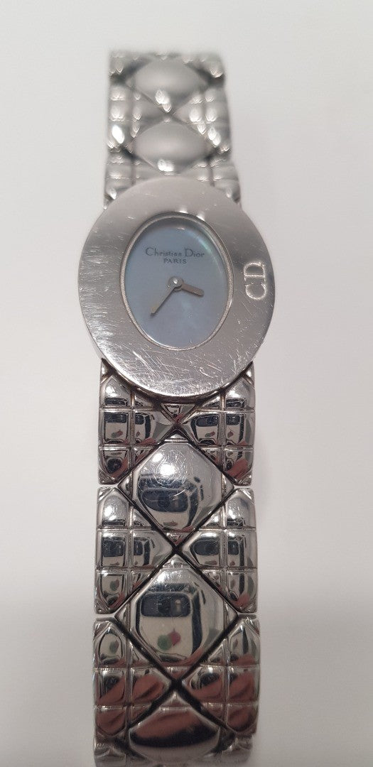 Christian Dior/Lady Dior Stainless Steel Bracelet Watch. Mother of Pearl Face VGC