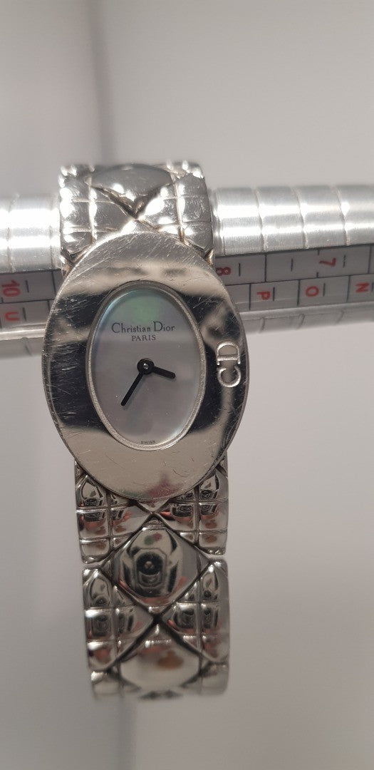 Christian Dior/Lady Dior Stainless Steel Bracelet Watch. Mother of Pearl Face VGC