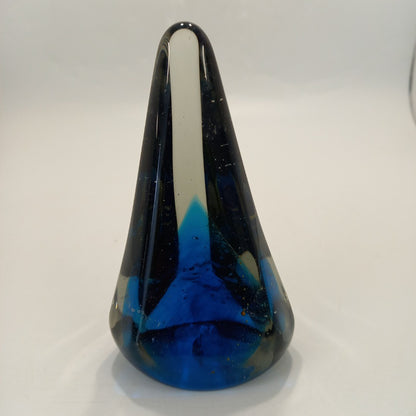 Midina Glass 13cm Paperweight - Blue w Gold Flecks