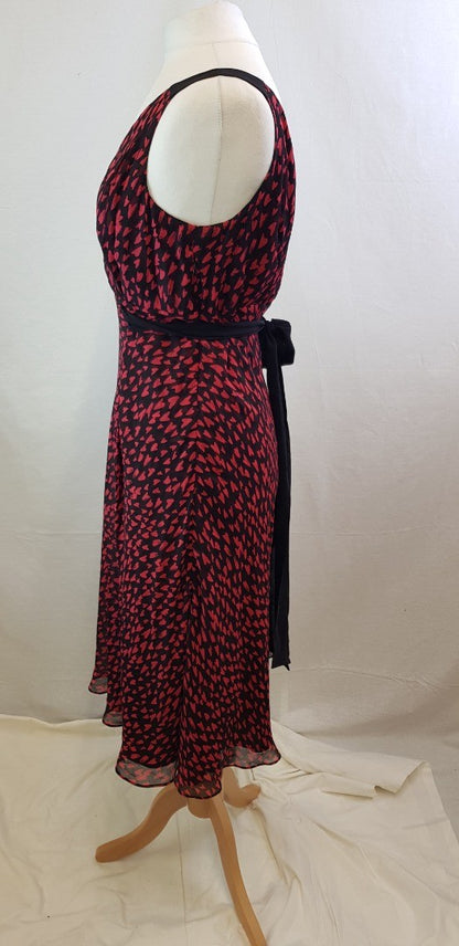 Hobbs Black & Red Sleeveless Heart Design Dress, Size 14 VGC