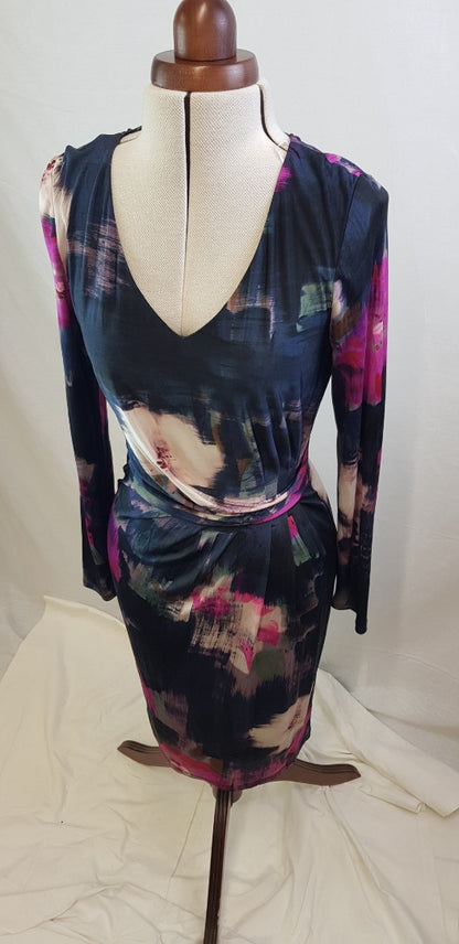 Fenn Wright Manson Stretchy, Multi-coloured Evening Dress Size 10 VGC