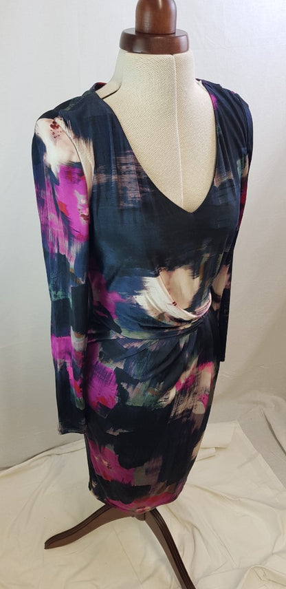 Fenn Wright Manson Stretchy, Multi-coloured Evening Dress Size 10 VGC