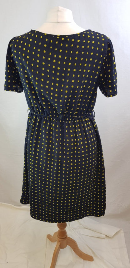 Dickins Jones Navy & Yellow Dot Summer Dress Size 16  VGC