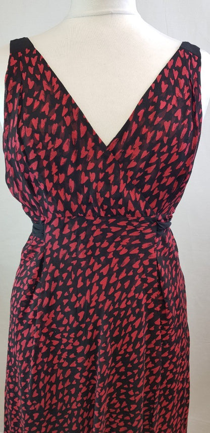 Hobbs Black & Red Sleeveless Heart Design Dress, Size 14 VGC