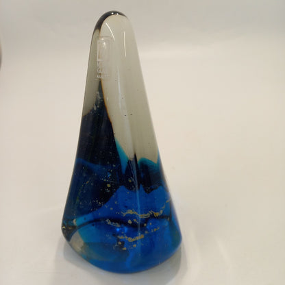 Midina Glass 13cm Paperweight - Blue w Gold Flecks