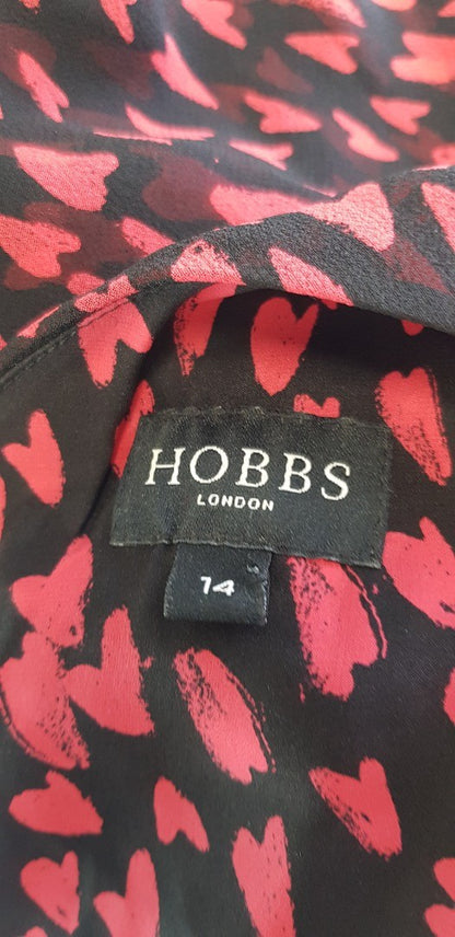 Hobbs Black & Red Sleeveless Heart Design Dress, Size 14 VGC