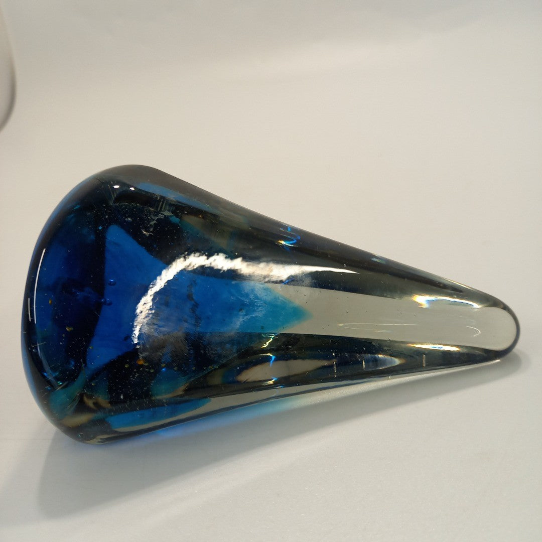 Midina Glass 13cm Paperweight - Blue w Gold Flecks