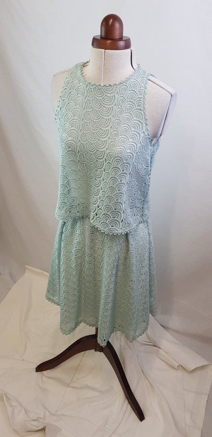 Reiss Mint Green, Lace Detail Dress Size 8 VGC