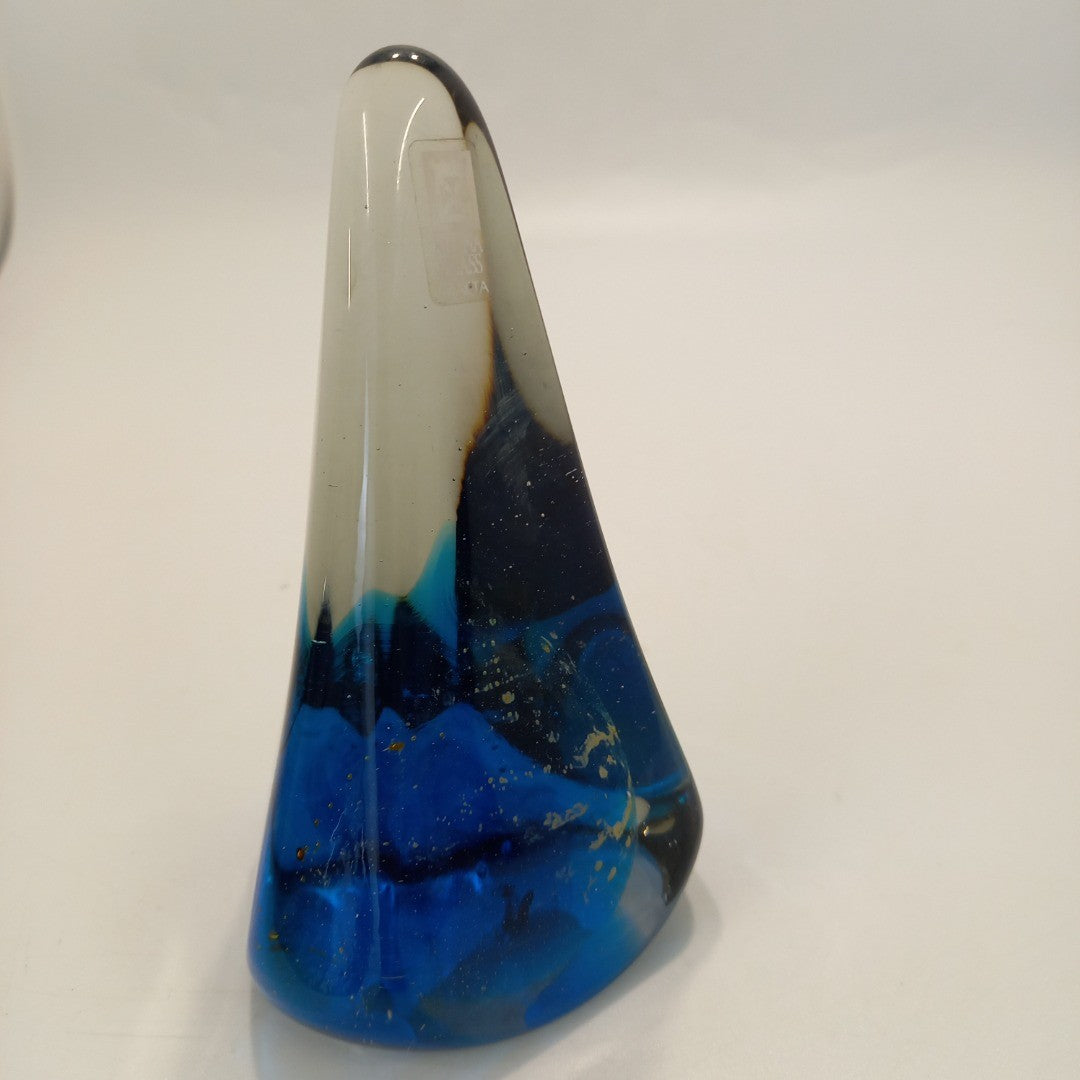 Midina Glass 13cm Paperweight - Blue w Gold Flecks