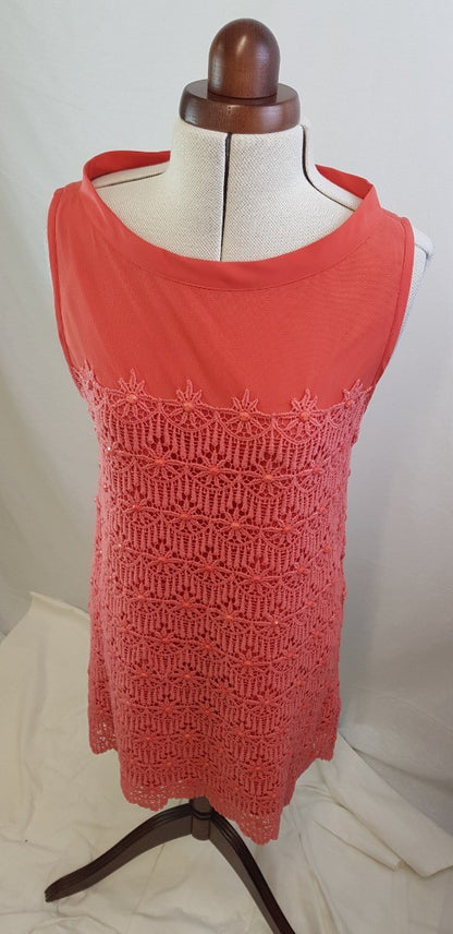 Twin-set By Simona Barbieri Coral & Crochet Lined Summer Dress Size M