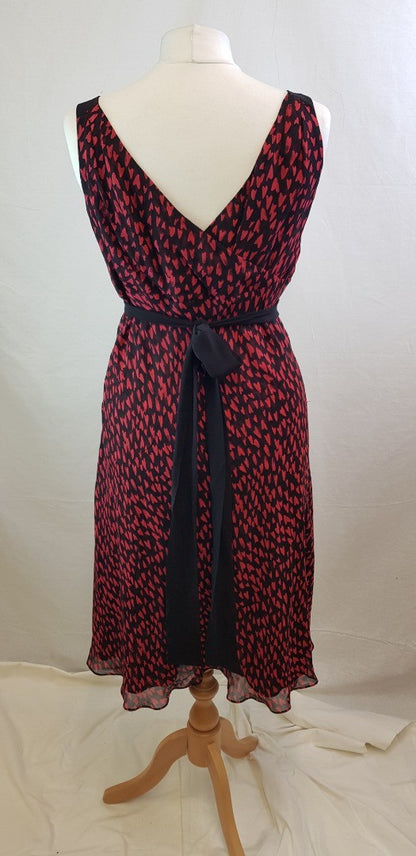 Hobbs Black & Red Sleeveless Heart Design Dress, Size 14 VGC
